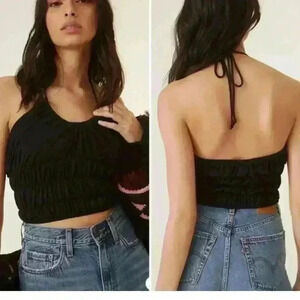 Anthropologie Sunday in Brooklyn Ruched black Halter Tank sz small